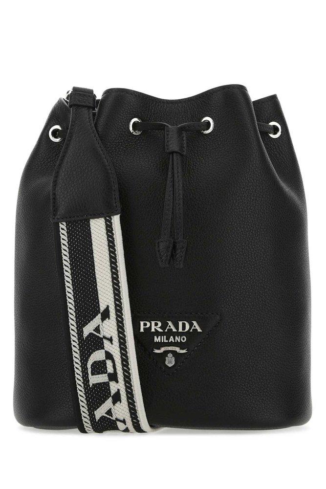 Prada Flou Logo Detailed Bucket Bag in Black | Lyst Australia