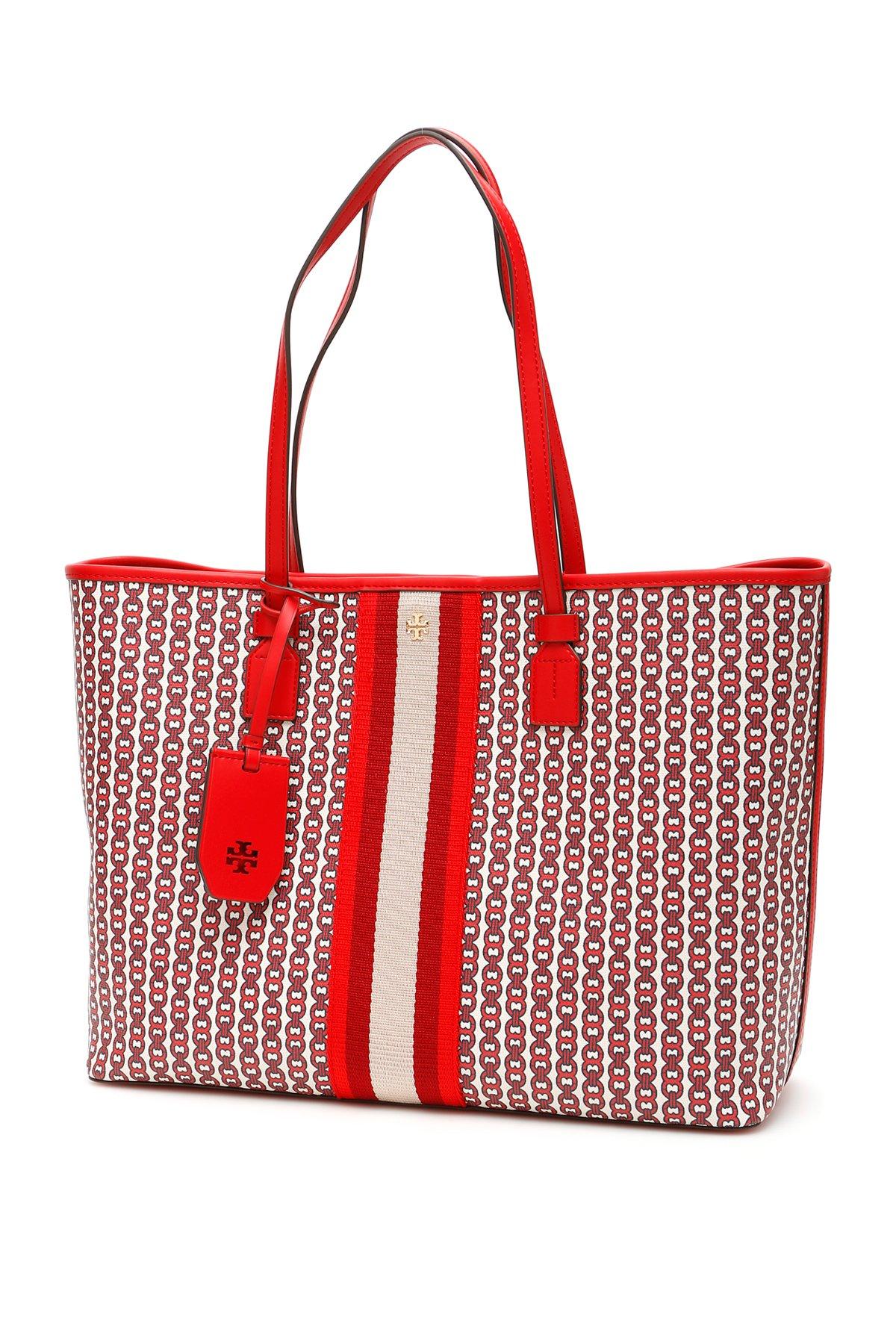 Tory Burch T Zag Tote Large Red T-Zag in Canvas with Silver-tone - US