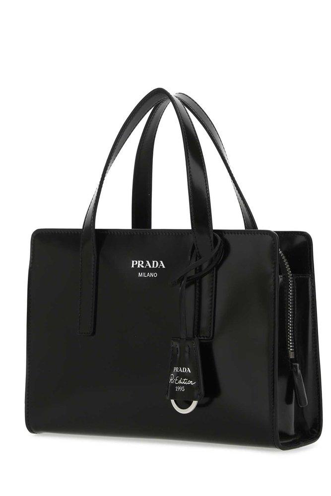 Prada Logo Detailed Top Handle Tote Bag in Black | Lyst