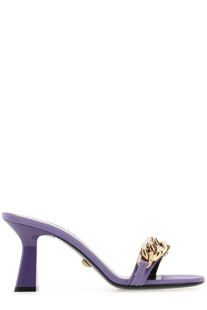 Versace Chainlink Plaque Slipon Sandals in Purple Lyst