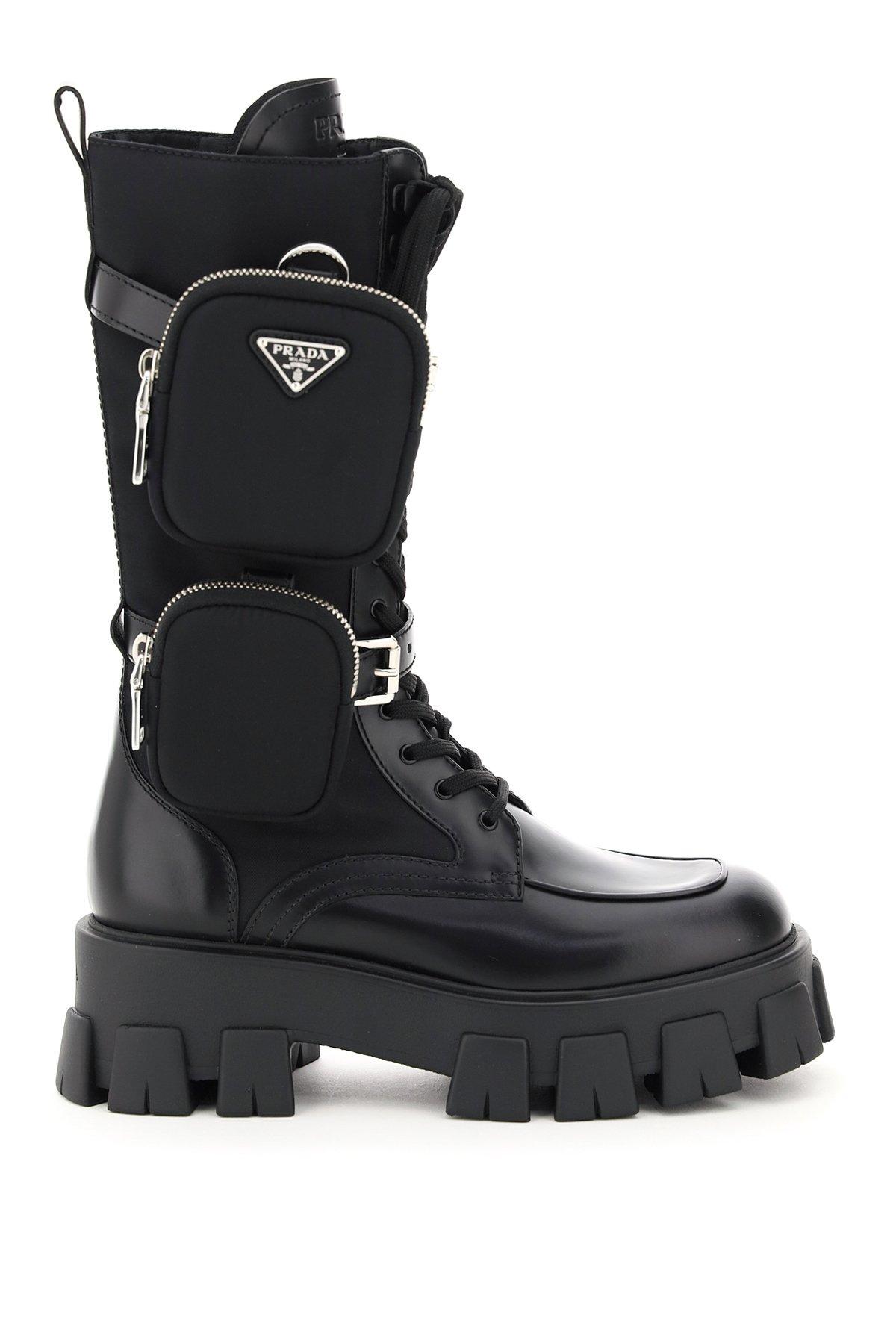 Prada Monolith Boots Double Pouch in Black | Lyst