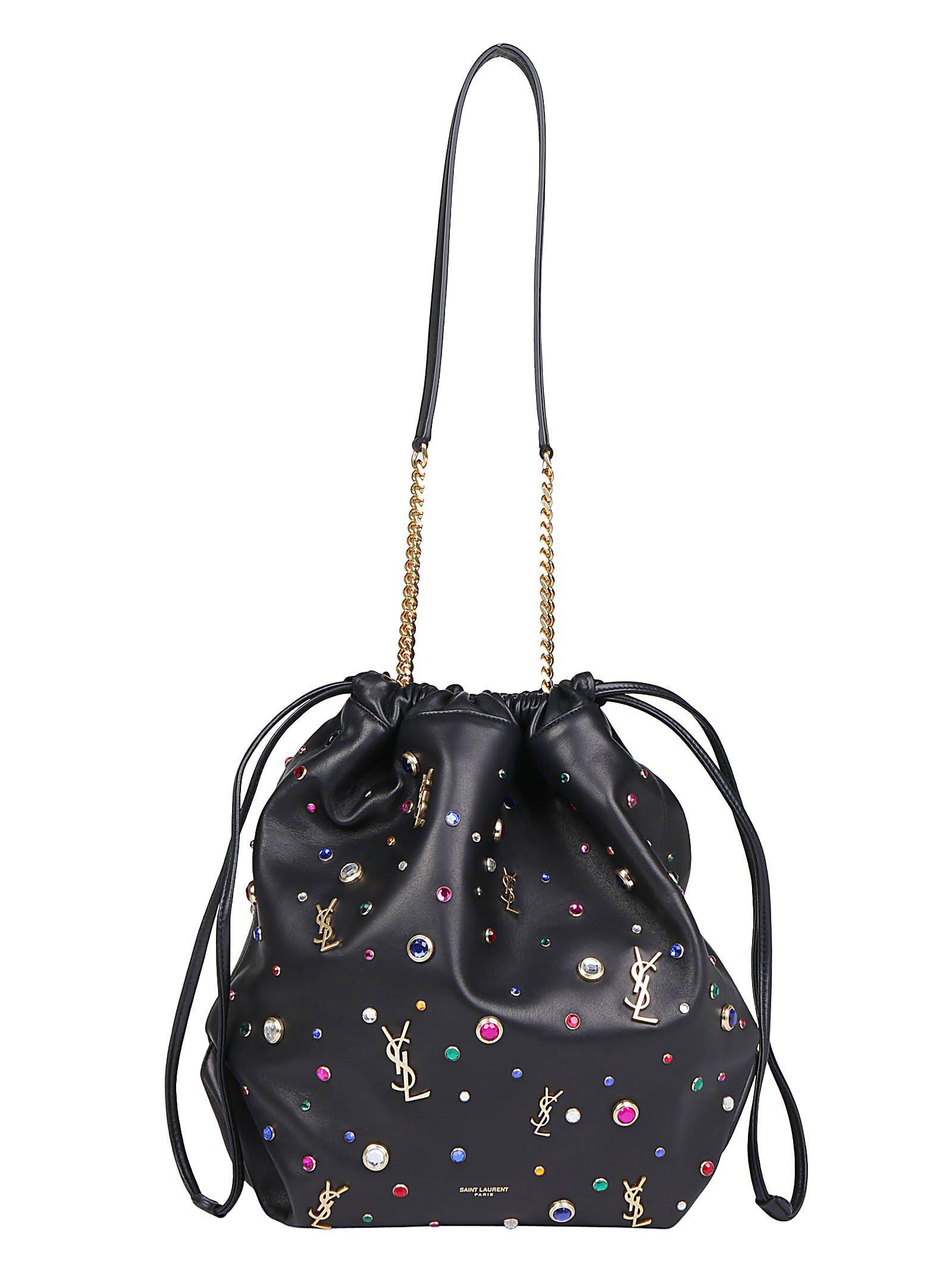 Saint Laurent Teddy Embellished Bucket Bag in Black | Lyst