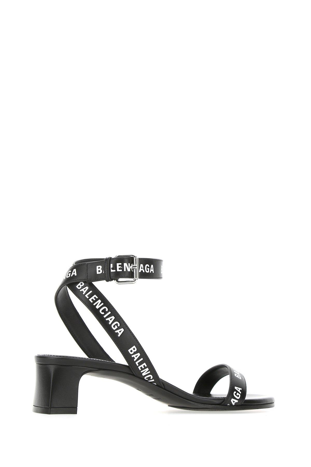 Balenciaga Black & White Allover Logo Strap Sandals | Lyst