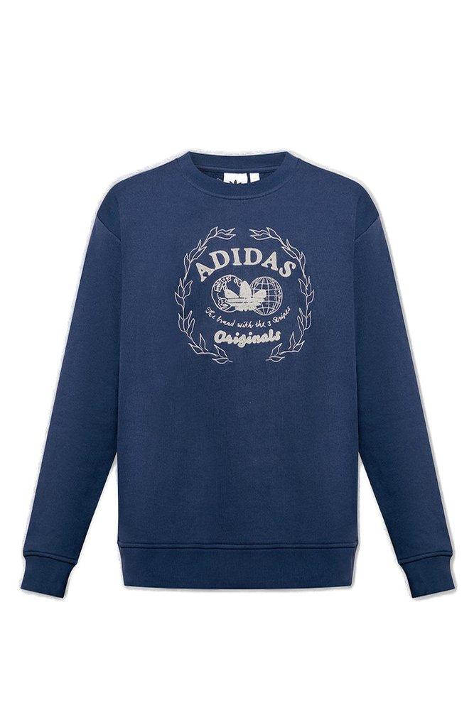 adidas Originals Logo Embroidered Crewneck Sweater in Blue for Men | Lyst