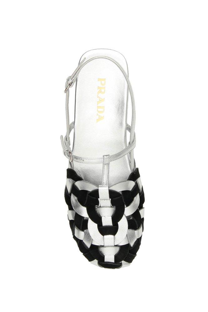 Prada Contrasting Braided Sandals in Black Lyst