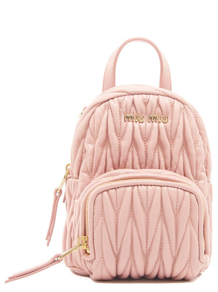 Miu Miu Leather Matelassé Mini Backpack in Pink | Lyst