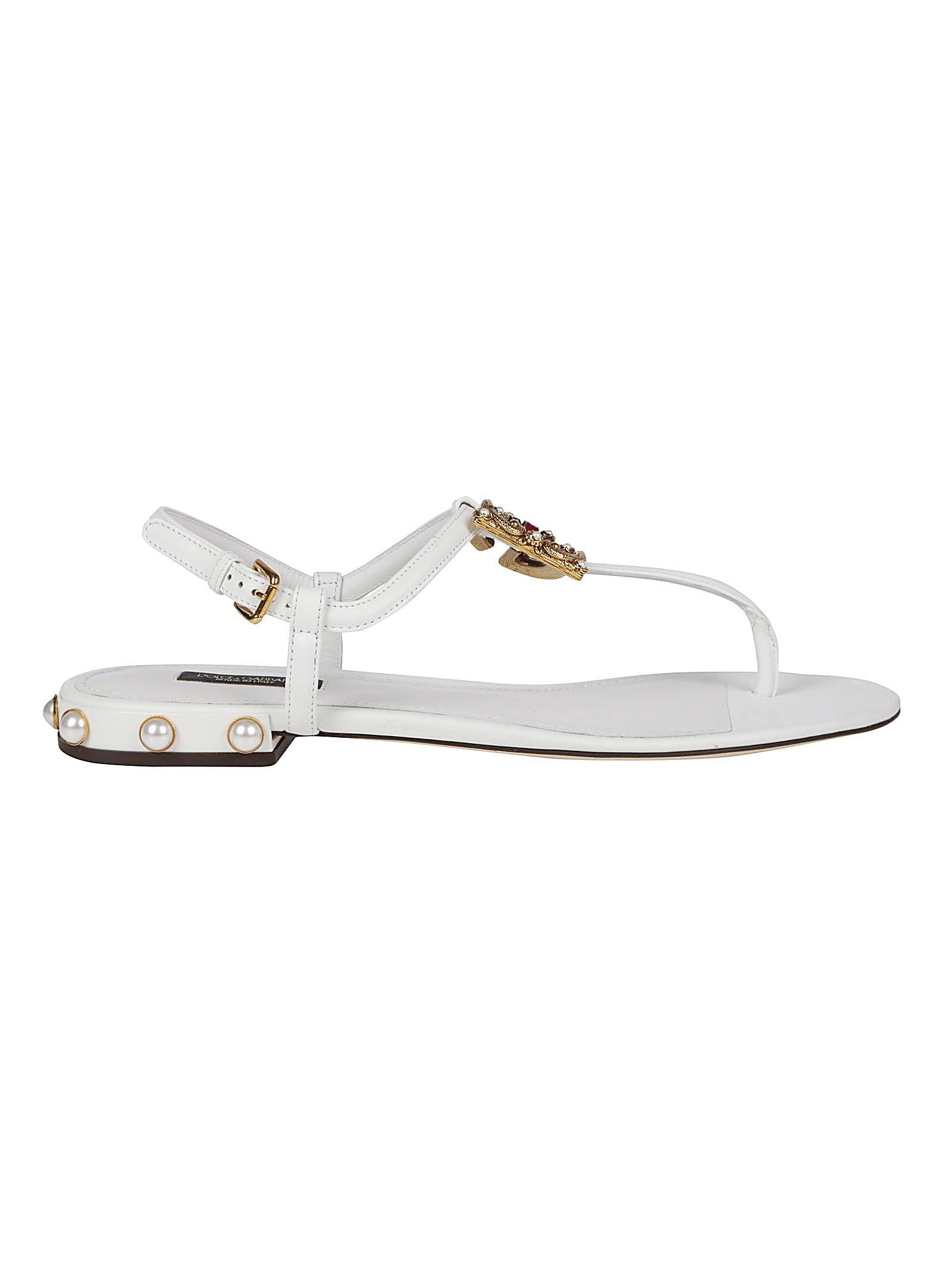 Dolce & Gabbana Leather Dg Amore Logo Sandals in White - Lyst