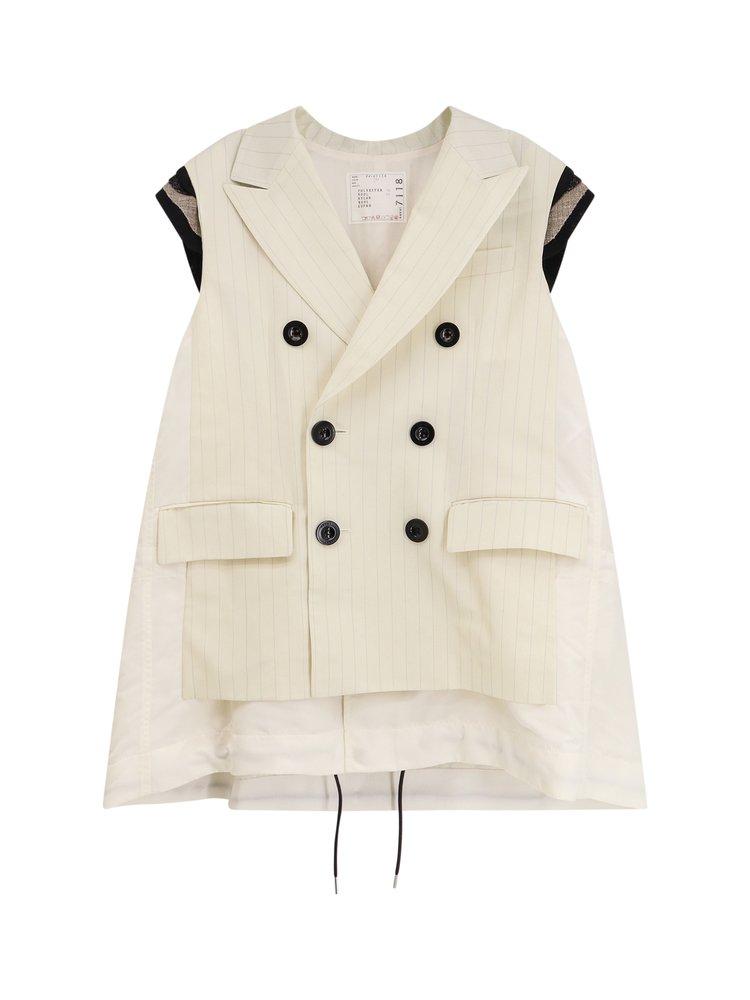 【SACAI】Layered Shoulder Shooting Long Vest SACAI Hybrid Suiting Layered Long Vest Jacket - Bergdorf Goodman
