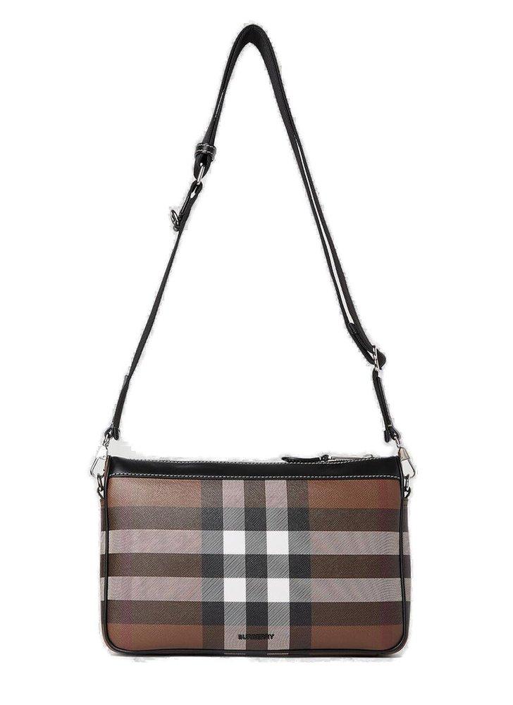 Burberry Checkprinted Zipped Compact Messenger Bag in Metallic for Men