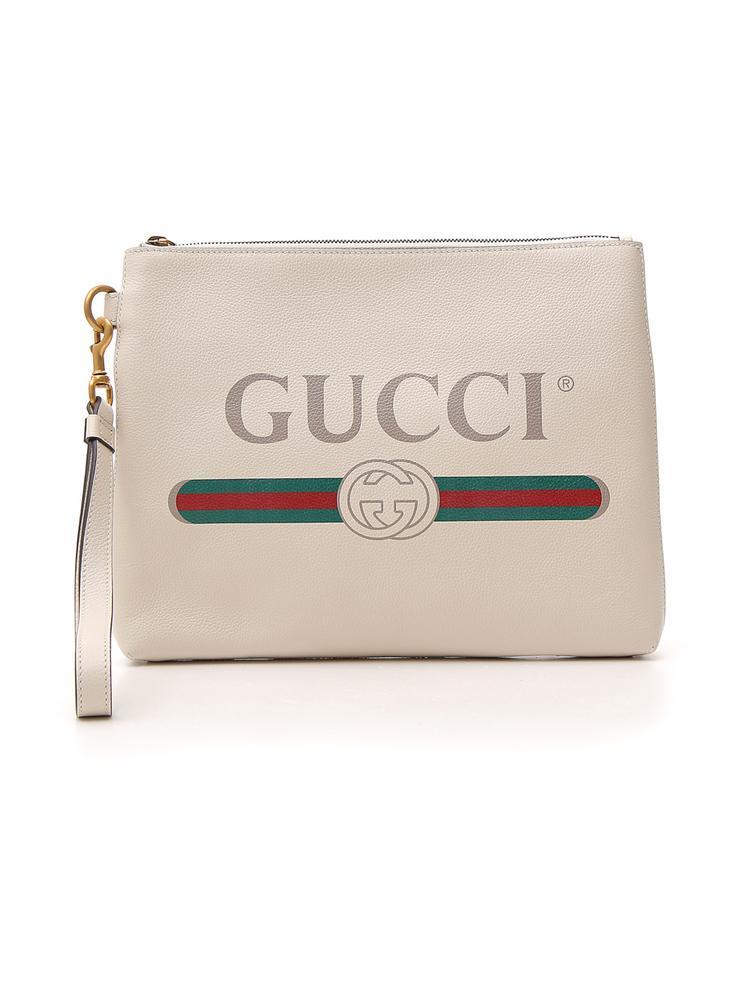Gucci Leather Logo Print Clutch Bag in White for Men | Lyst