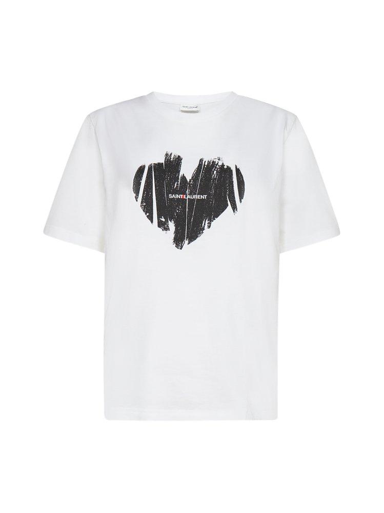 Saint Laurent Cotton Logo Heart T-shirt in White - Save 21% | Lyst