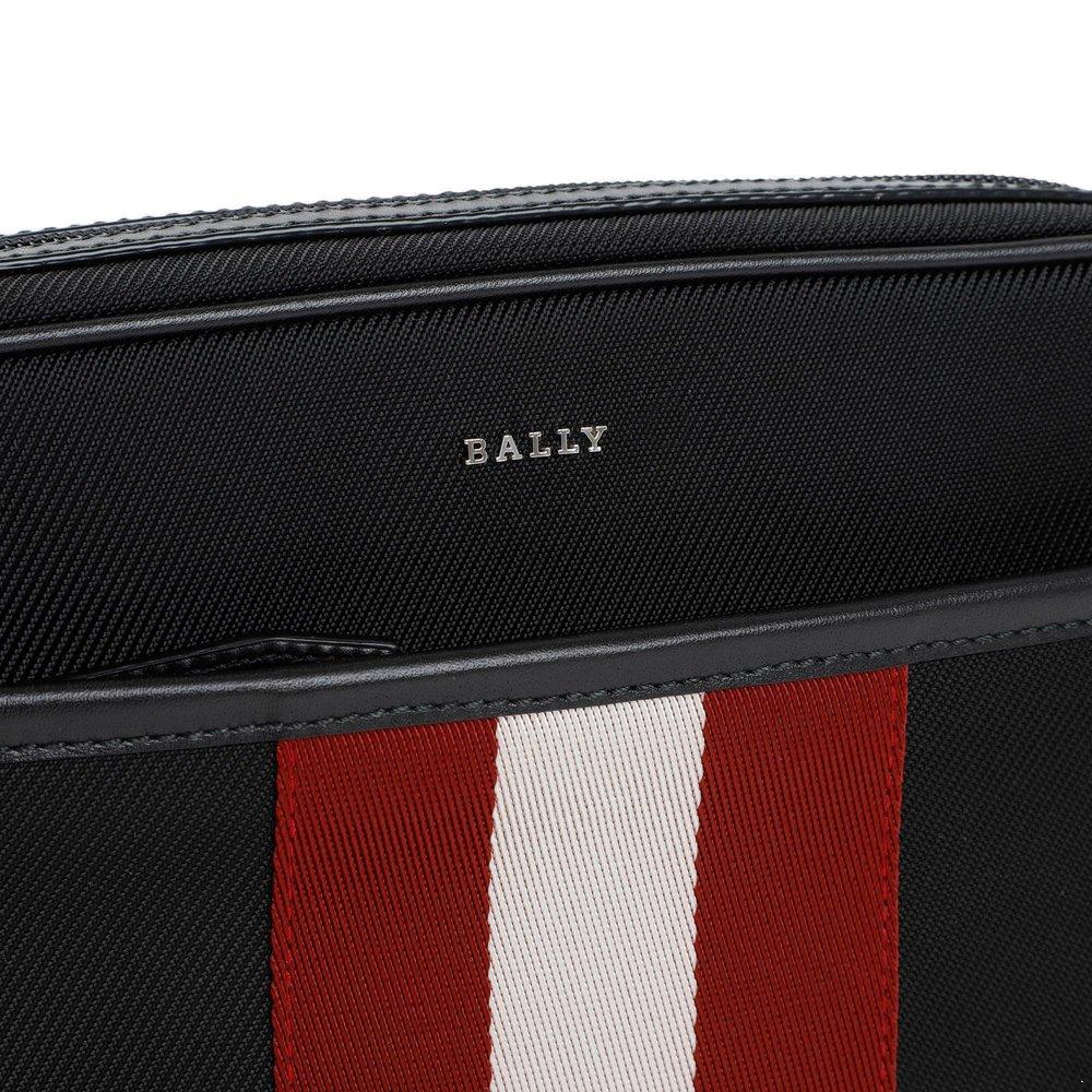 BALLY: Skid.of clutch bag in saffiano leather with striped band - Black