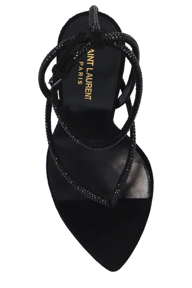 Saint Laurent Nadja Embellished Suede Sandals in Black | Lyst