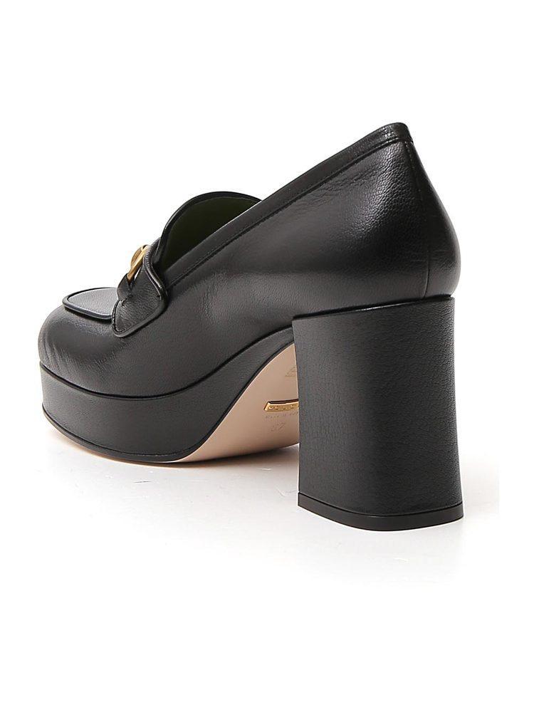 Gucci Leather Horsebit Block Heel Loafers in Black - Lyst