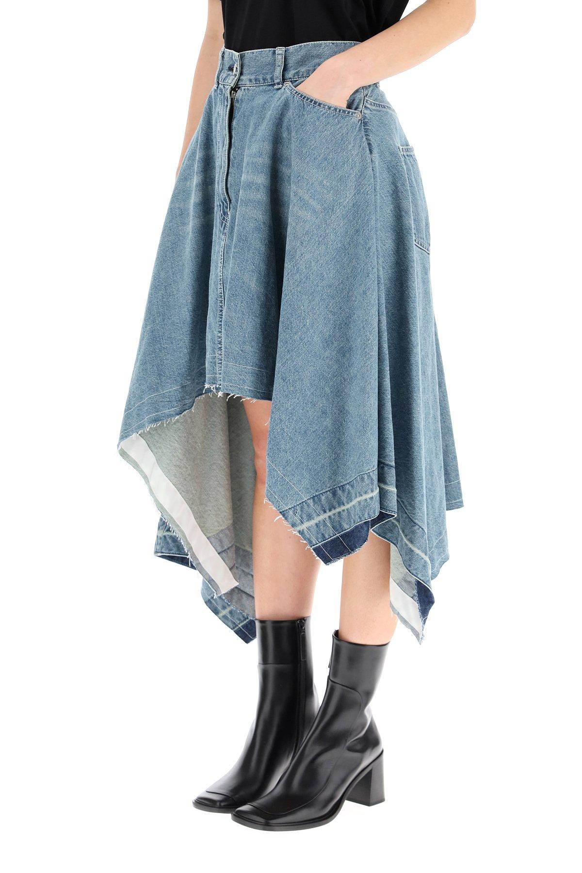 Sacai Asymmetric Denim Midi Skirt in 