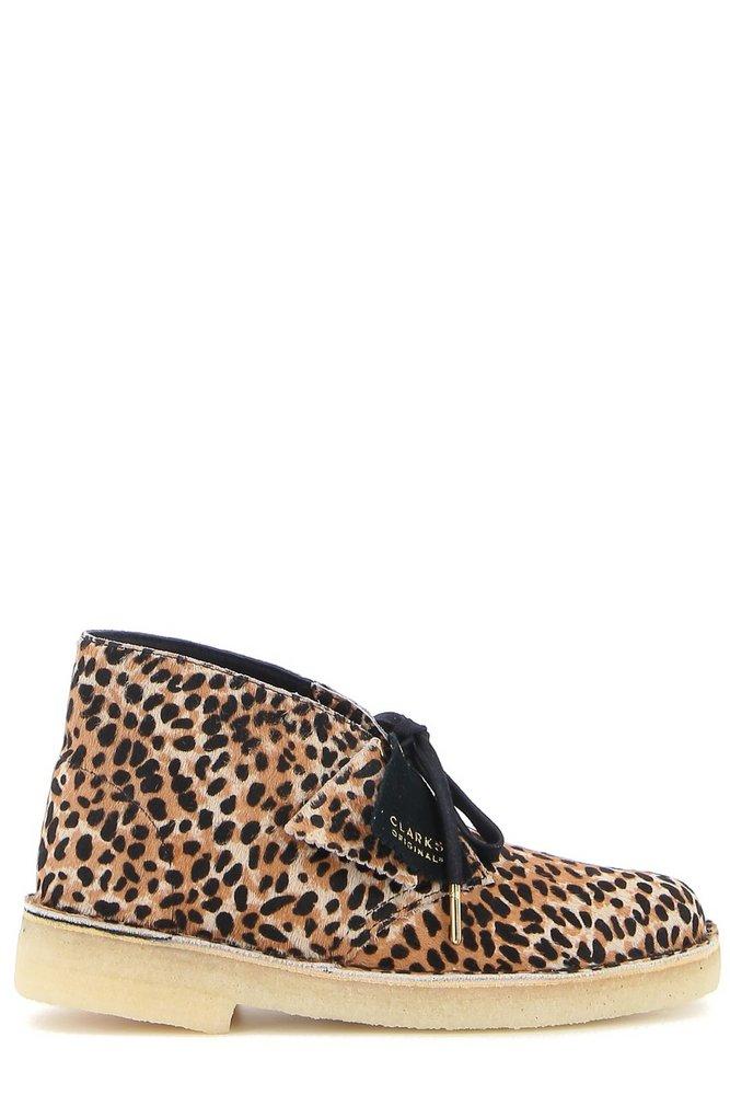 Clarks Leopard Printed Round Toe Desert Boots in Brown | Lyst