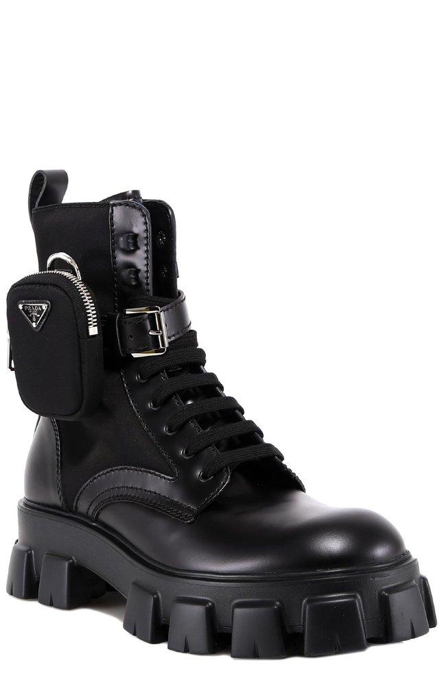 Prada Strapped Pouch Combat Boots in Black for Men | Lyst