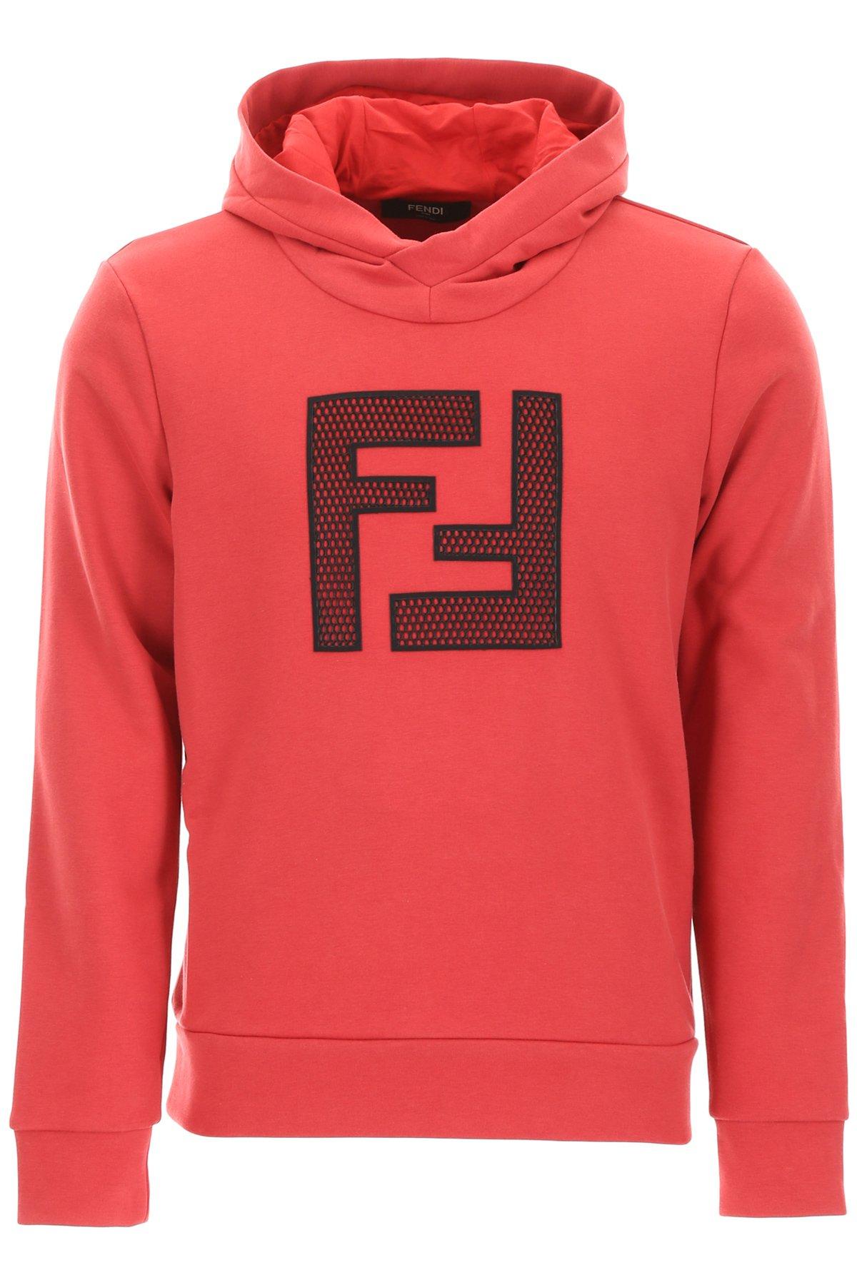 Fendi Cotton Logo Hoodie in Red for Men 