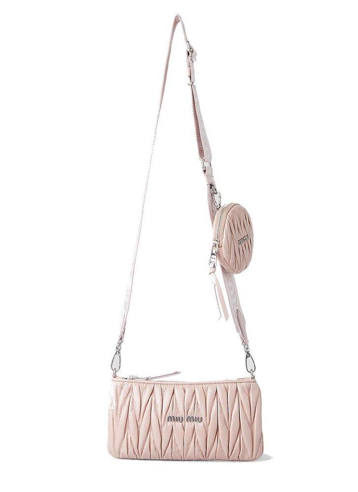 Miu Miu Shine Matelassé Logo Plaque Shoulder Bag in Pink | Lyst