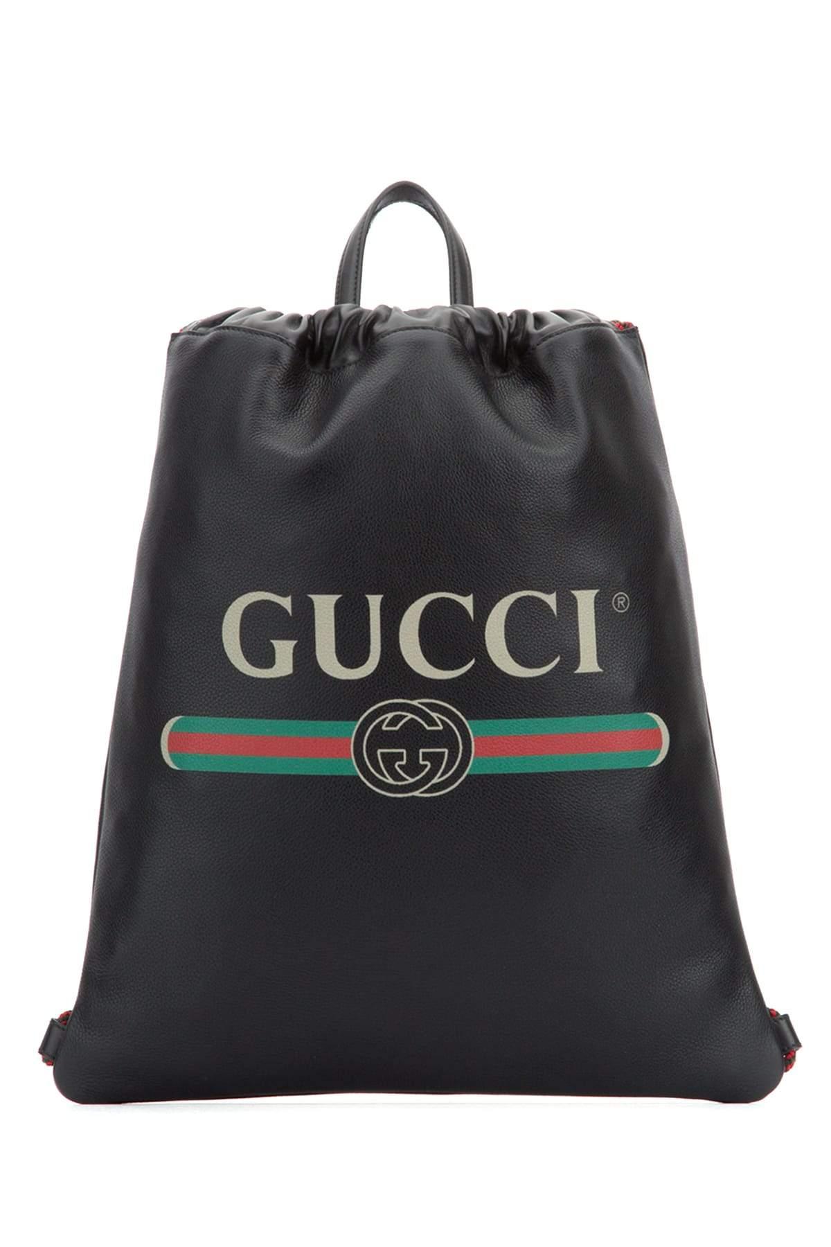 Gucci Logo Printed Leather Drawstring 