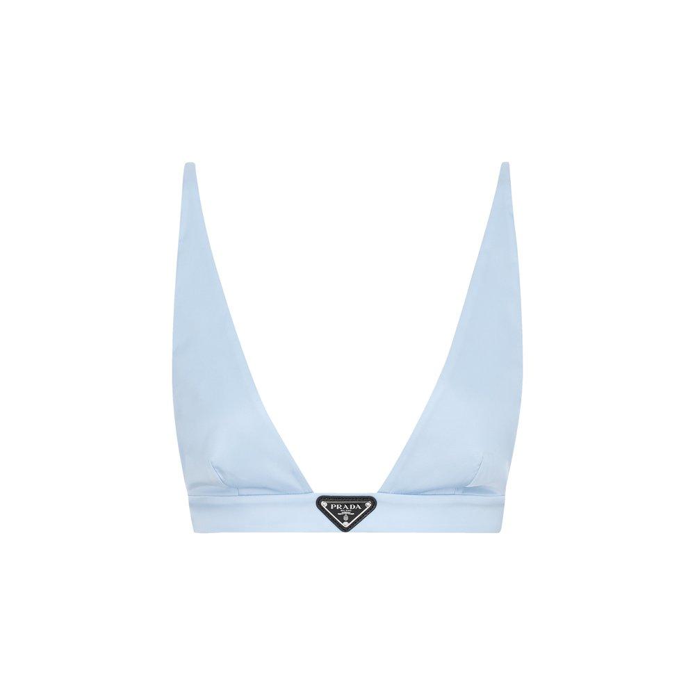 Prada Logo Plaque V-neck Bralette in Blue