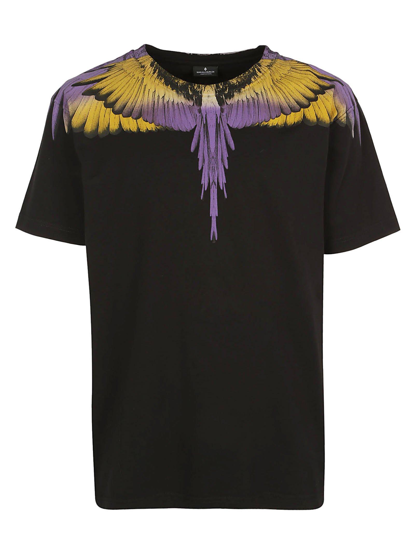 Marcelo Burlon Cotton Wings Black T-shirt With Yellow Purple Print for Men - Lyst