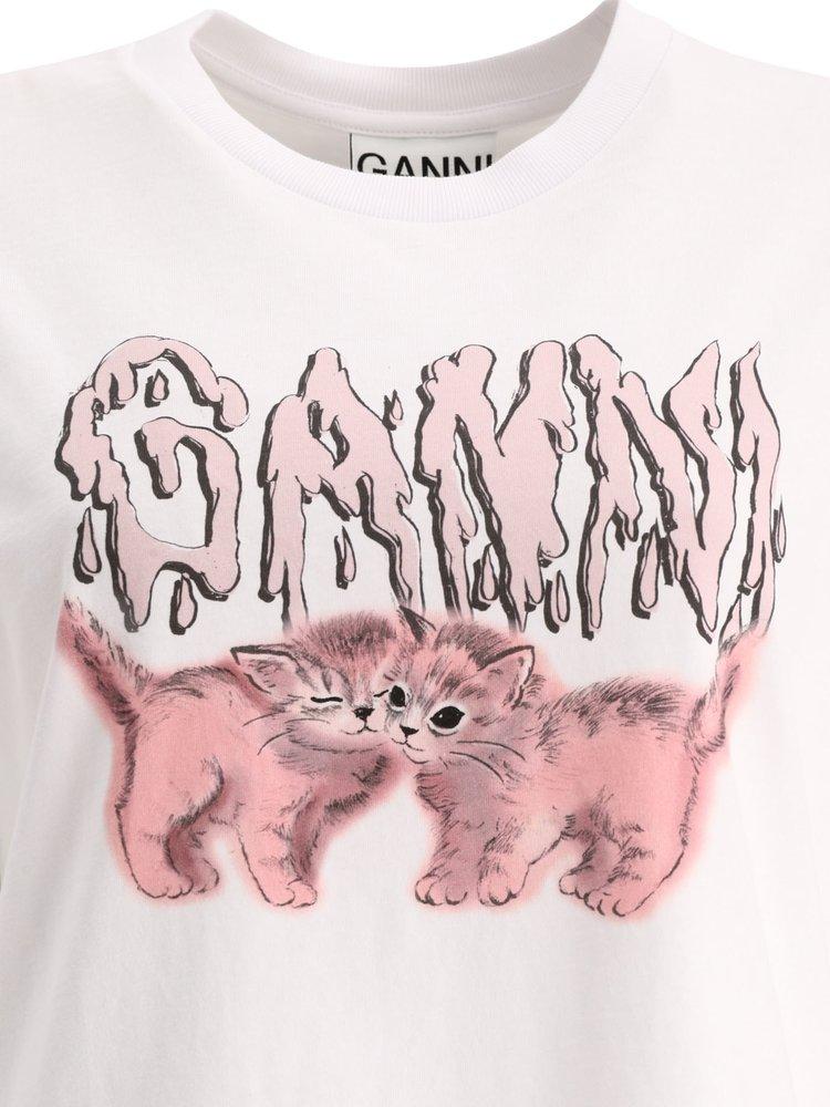 【すぐ届く】GANNI ガニー CAT T-SHIRT キャットTシャツ ピンク GANNI cats-print T-shirt | Pink | FARFETCH