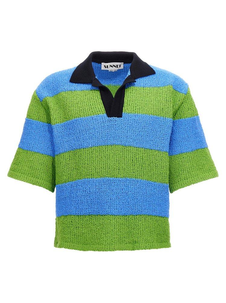 Sunnei Striped Knitted Polo Shirt in Green for Men | Lyst Canada