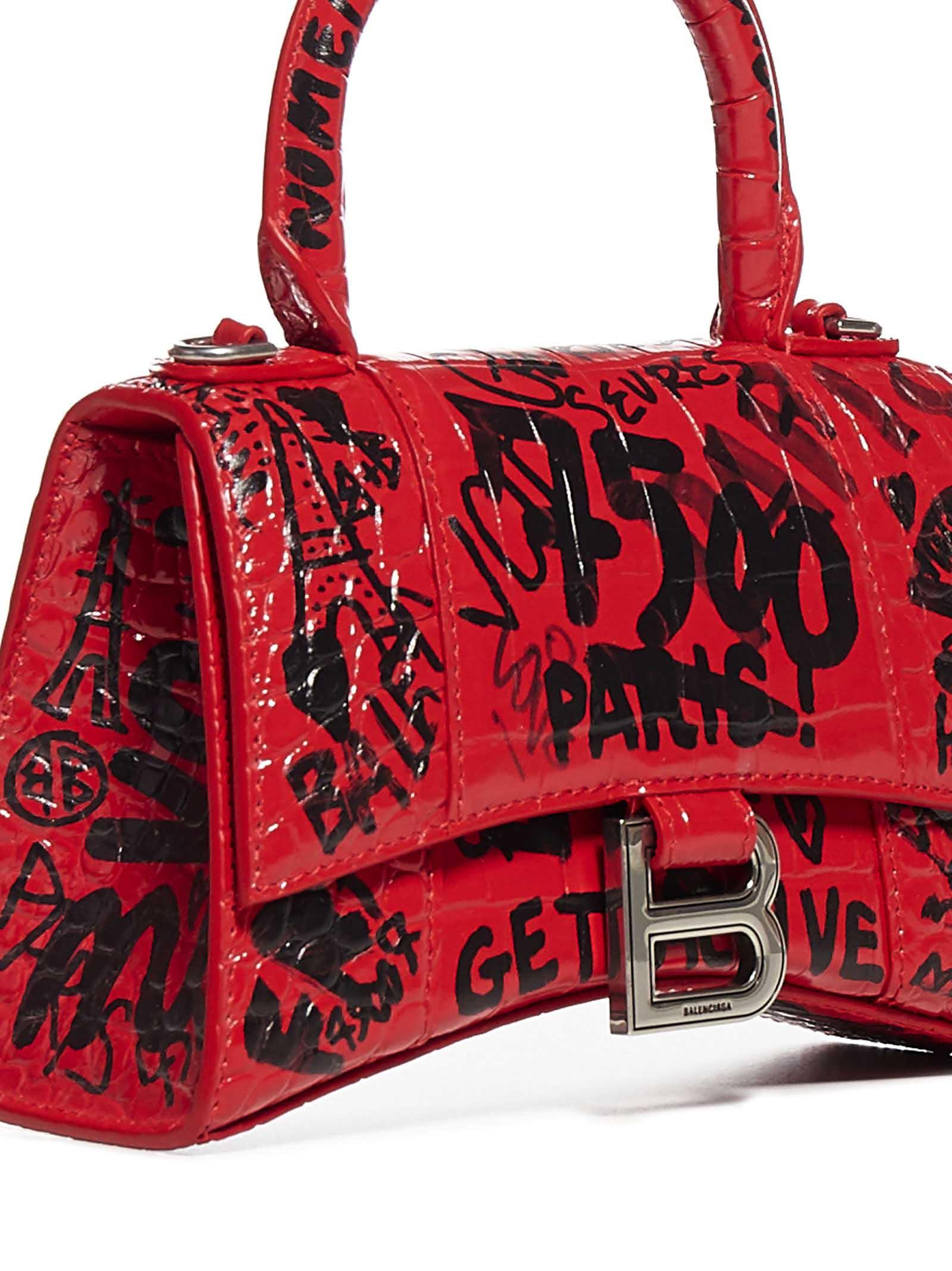 Balenciaga Mini City Graffiti Print Croco Leather Bag in Red