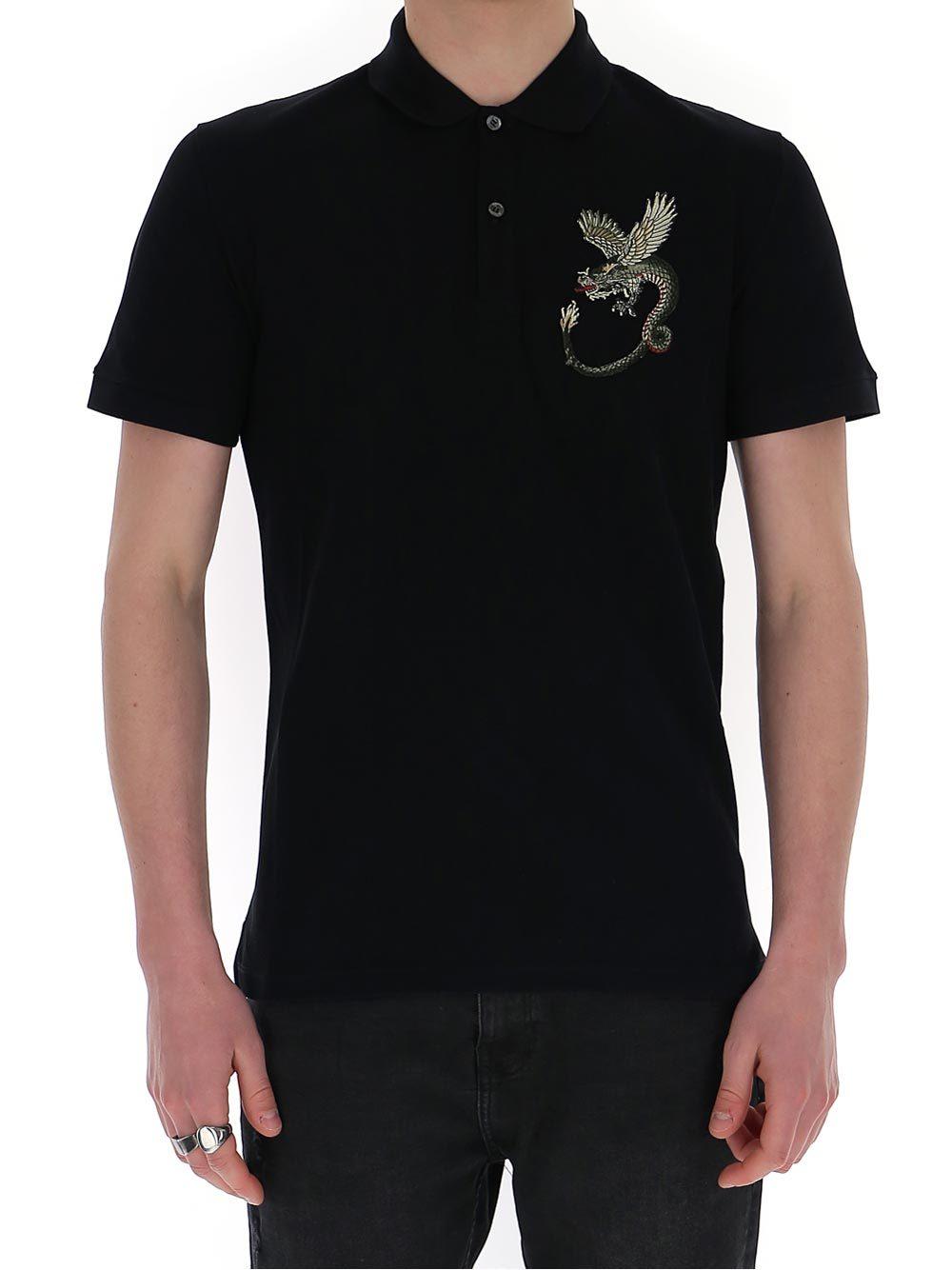 Alexander McQueen Cotton Embroidered Dragon Polo Shirt in Black for Men ...
