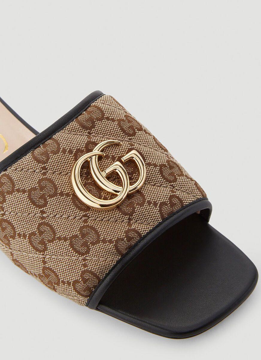 Gucci Canvas GG Marmont Slides in Brown - Lyst