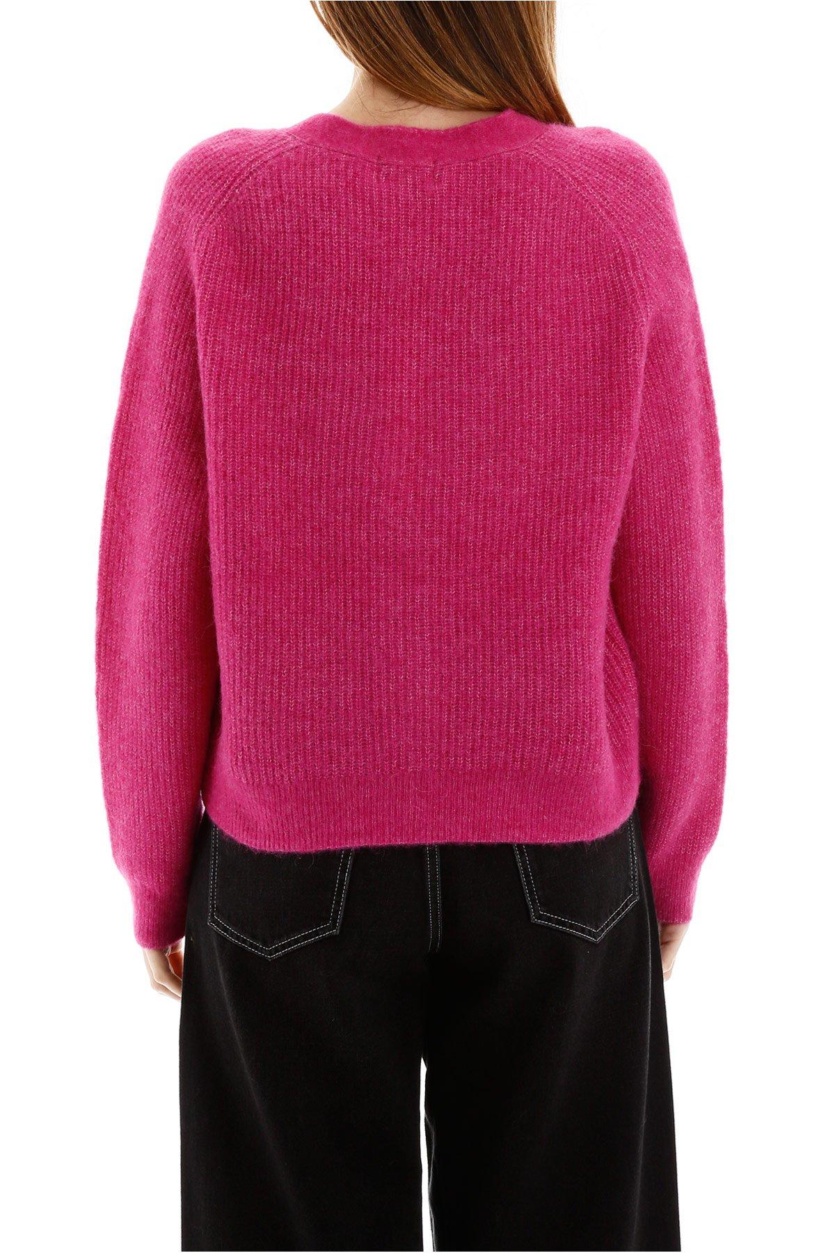 Ganni Wool Ribbed Knitted Cardigan in Fuchsia (Pink) - Lyst