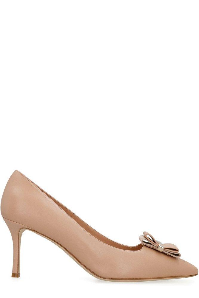 Ferragamo Winnie Double Bow Pumps in Brown | Lyst