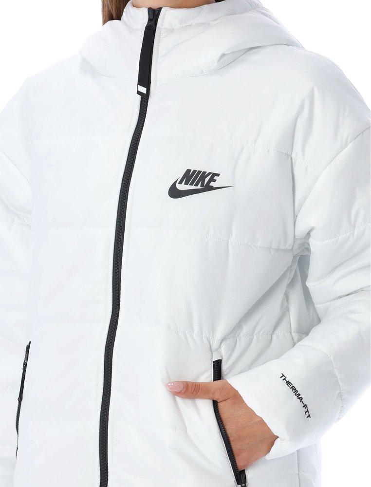 Nike Logo Printed Long-sleeved Hooded Parka in White | Lyst