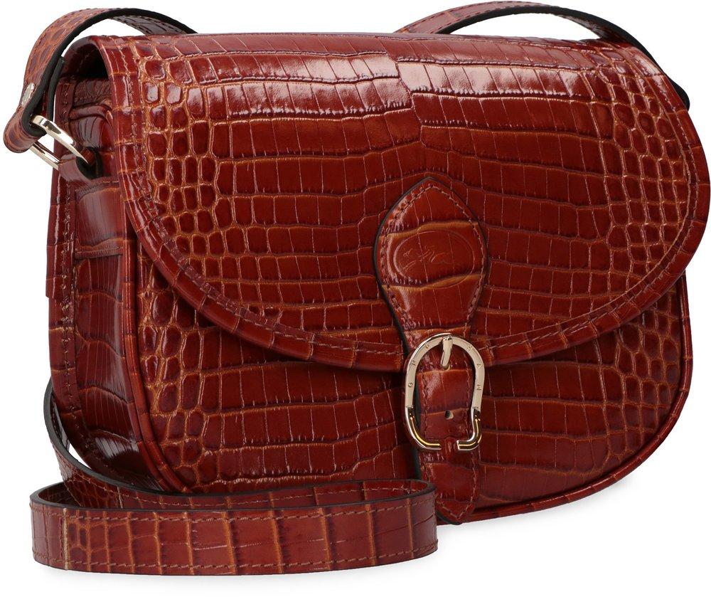 Longchamp Embossed Buckled Shoulder Bag in Brown | Lyst UK