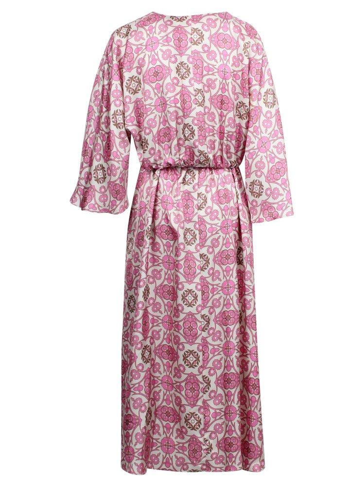 Max Mara Fulvia All-Over Patterned V-Neck Dress in Pink | Lyst
