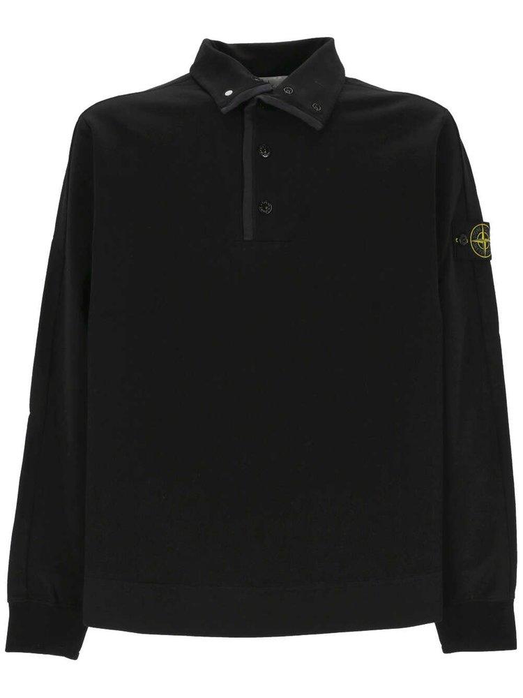 Stone Island Long-sleeved Polo Shirt in Black for Men | Lyst