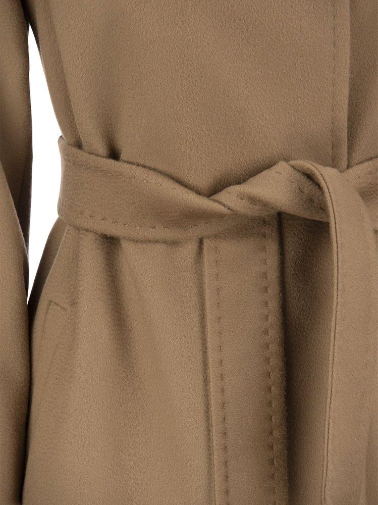Max Mara Studio Belted Long-sleeved Coat in Brown | Lyst