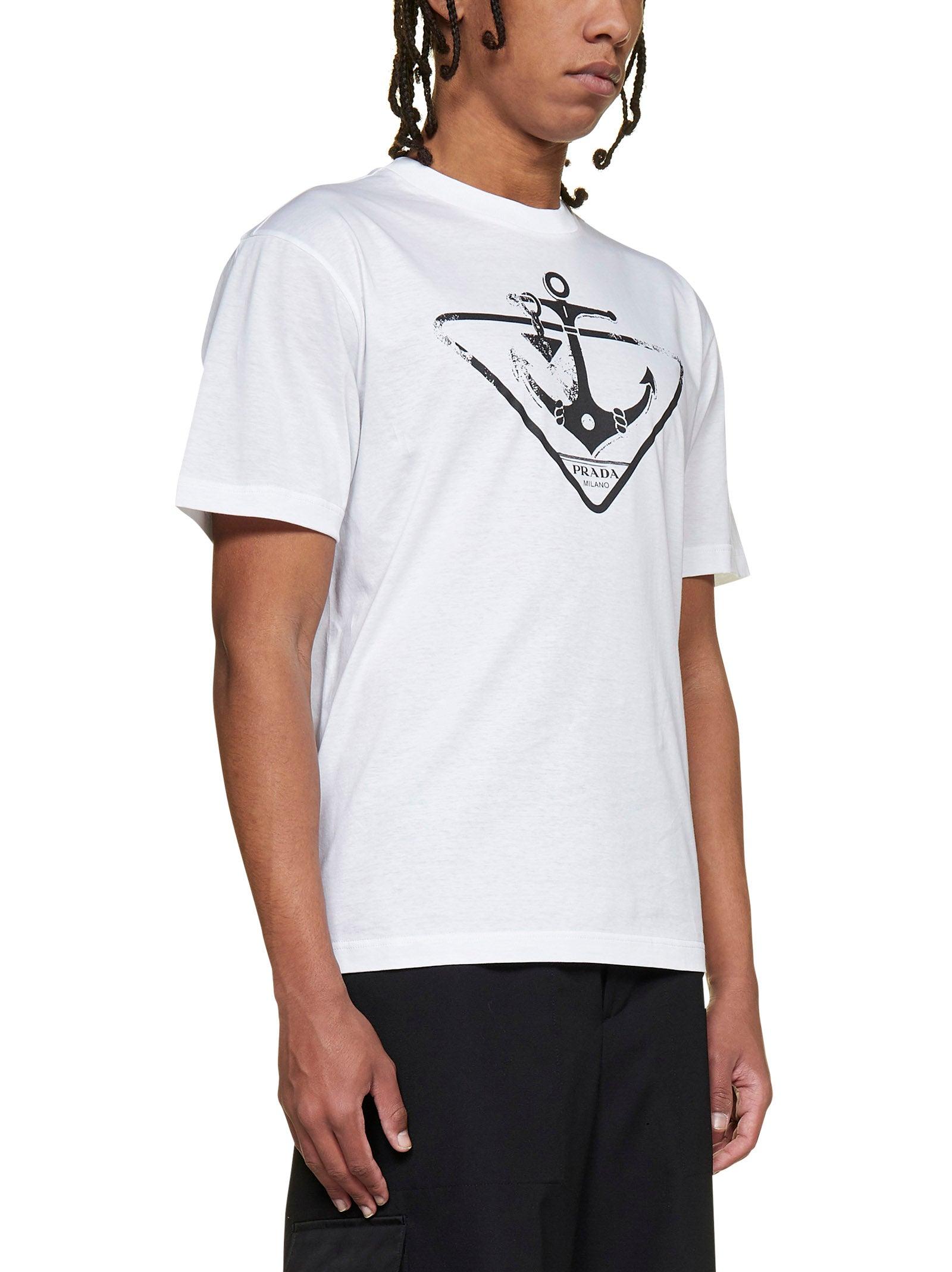 Prada Logo Printed Crewneck T-shirt in White for Men | Lyst