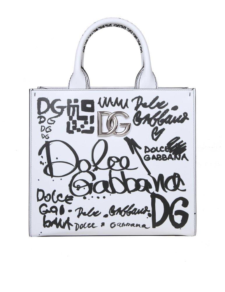 Dolce & Gabbana Leather Tote Bag With Graffiti Print in