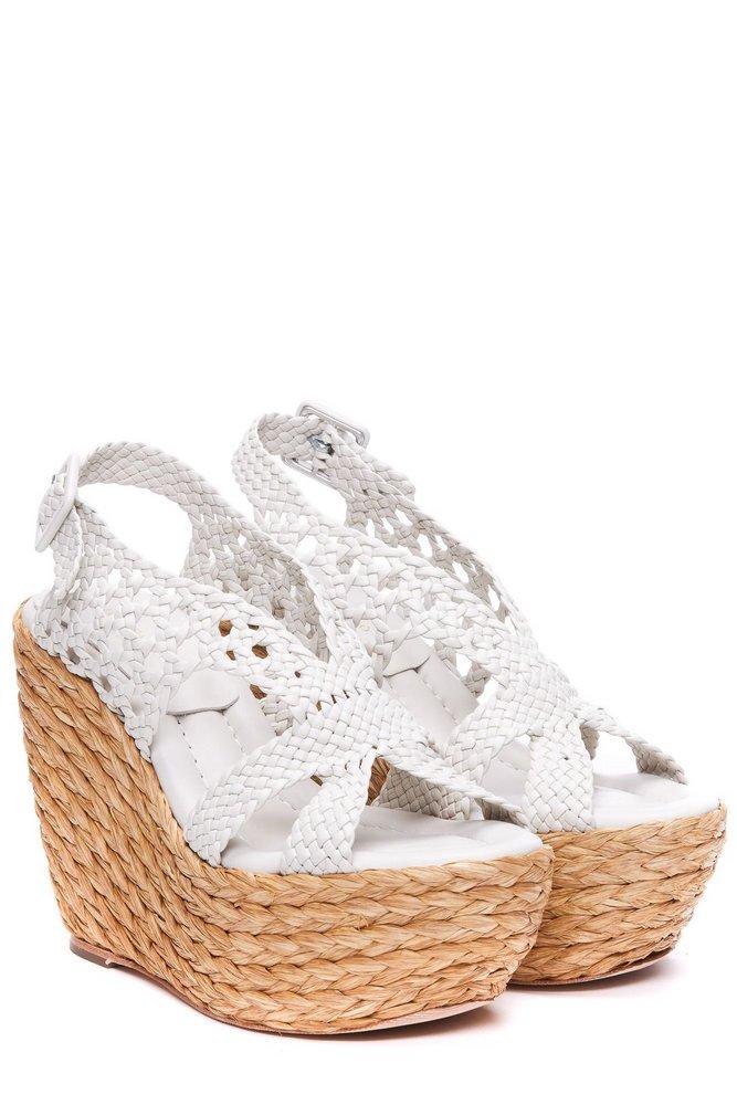 Paloma Barceló Buckled Wedge Sandals in White | Lyst UK