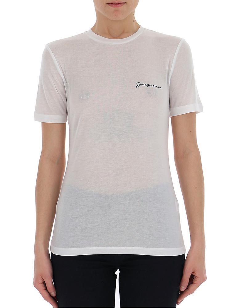 Jacquemus Logo Embroidered Crewneck T-shirt in White - Lyst