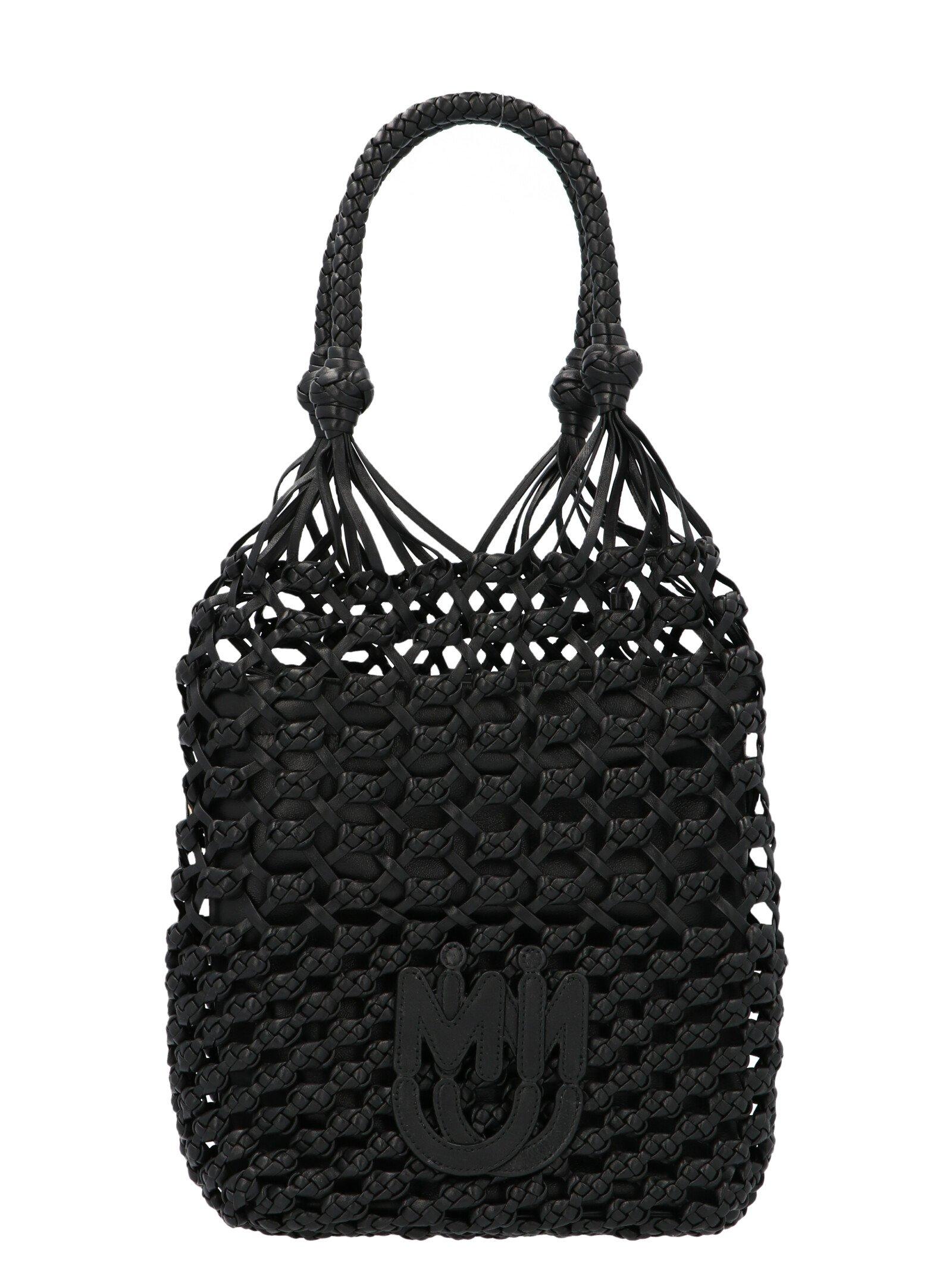 Miu Miu Leather Woven Handbag in Black - Lyst