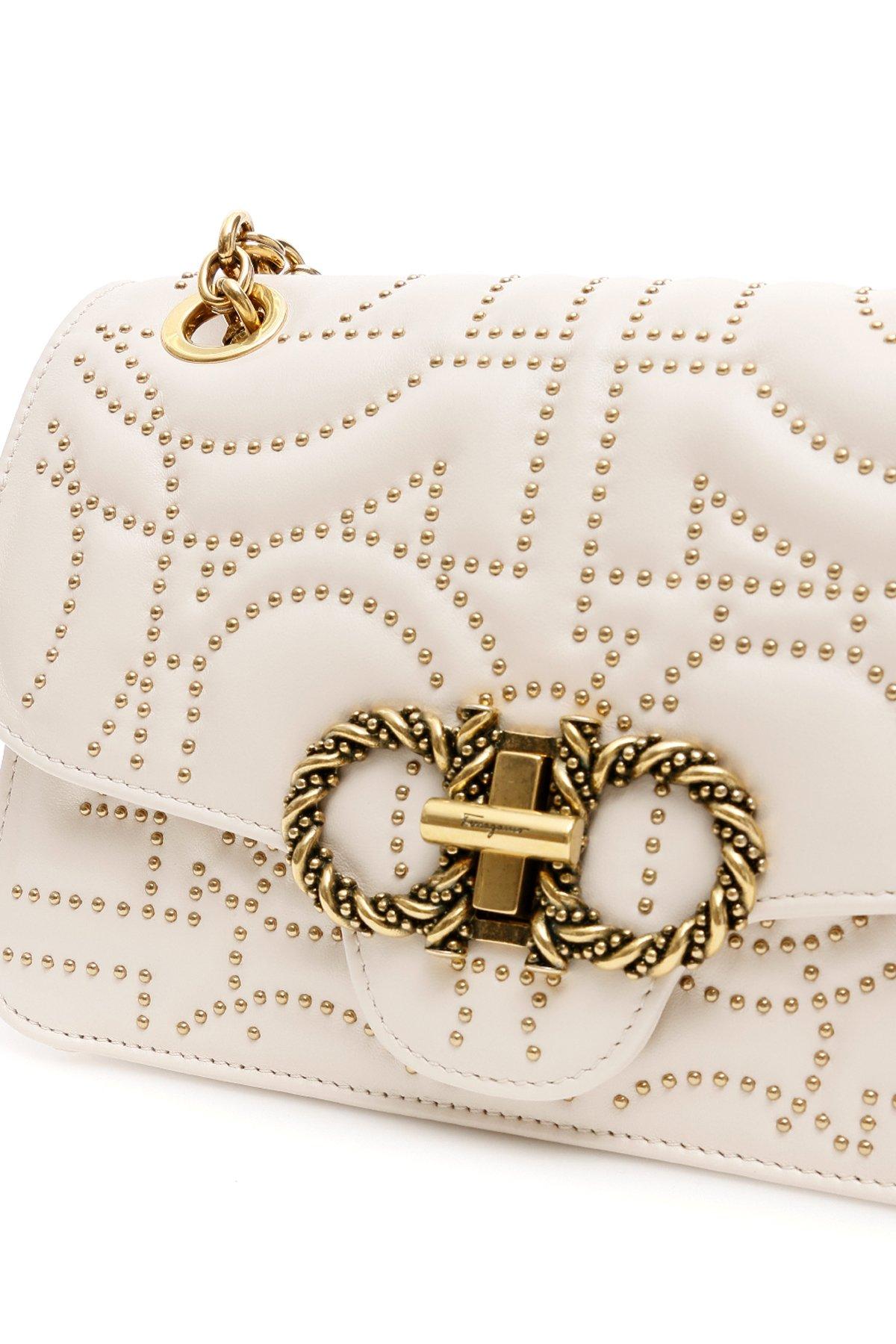 Ferragamo Leather Quilted Gancini Shoulder Bags in White | Lyst