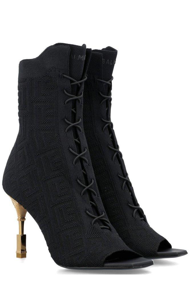 Balmain Open Toe Knit Ankle Boots in Black Lyst UK