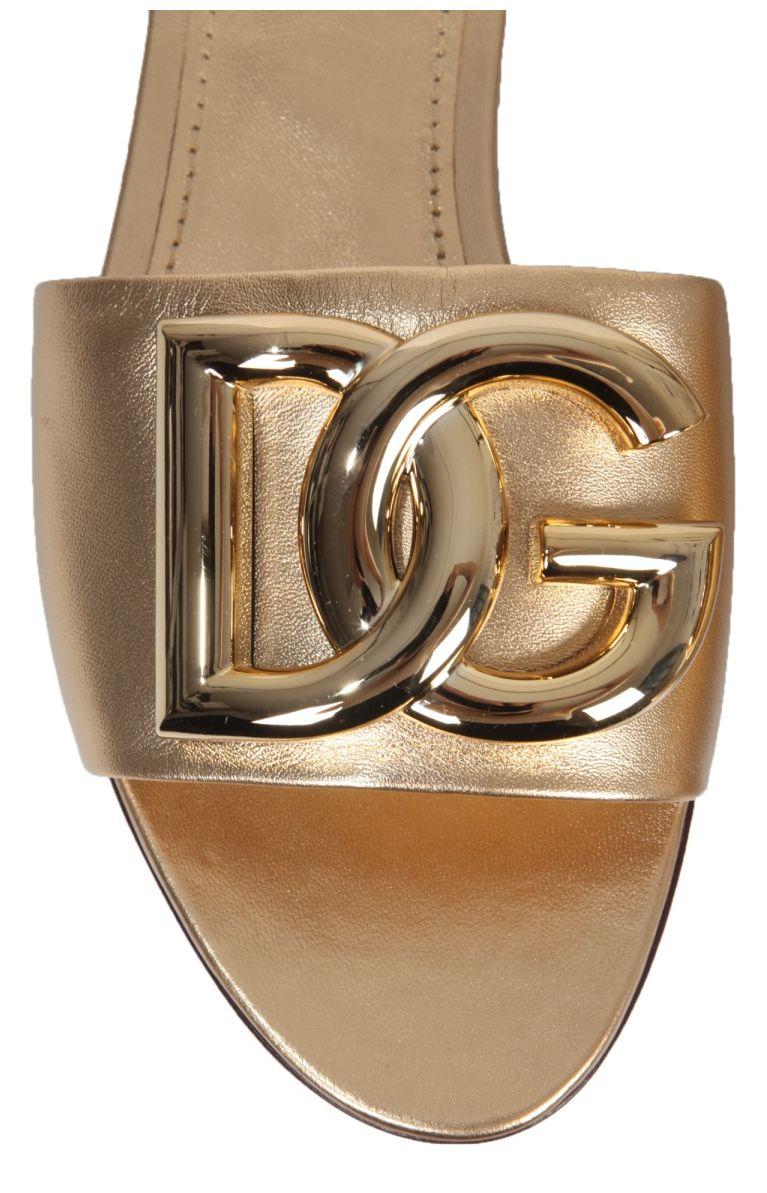 Dolce & Gabbana Leather Slide Sandals With Dg Logo | Lyst