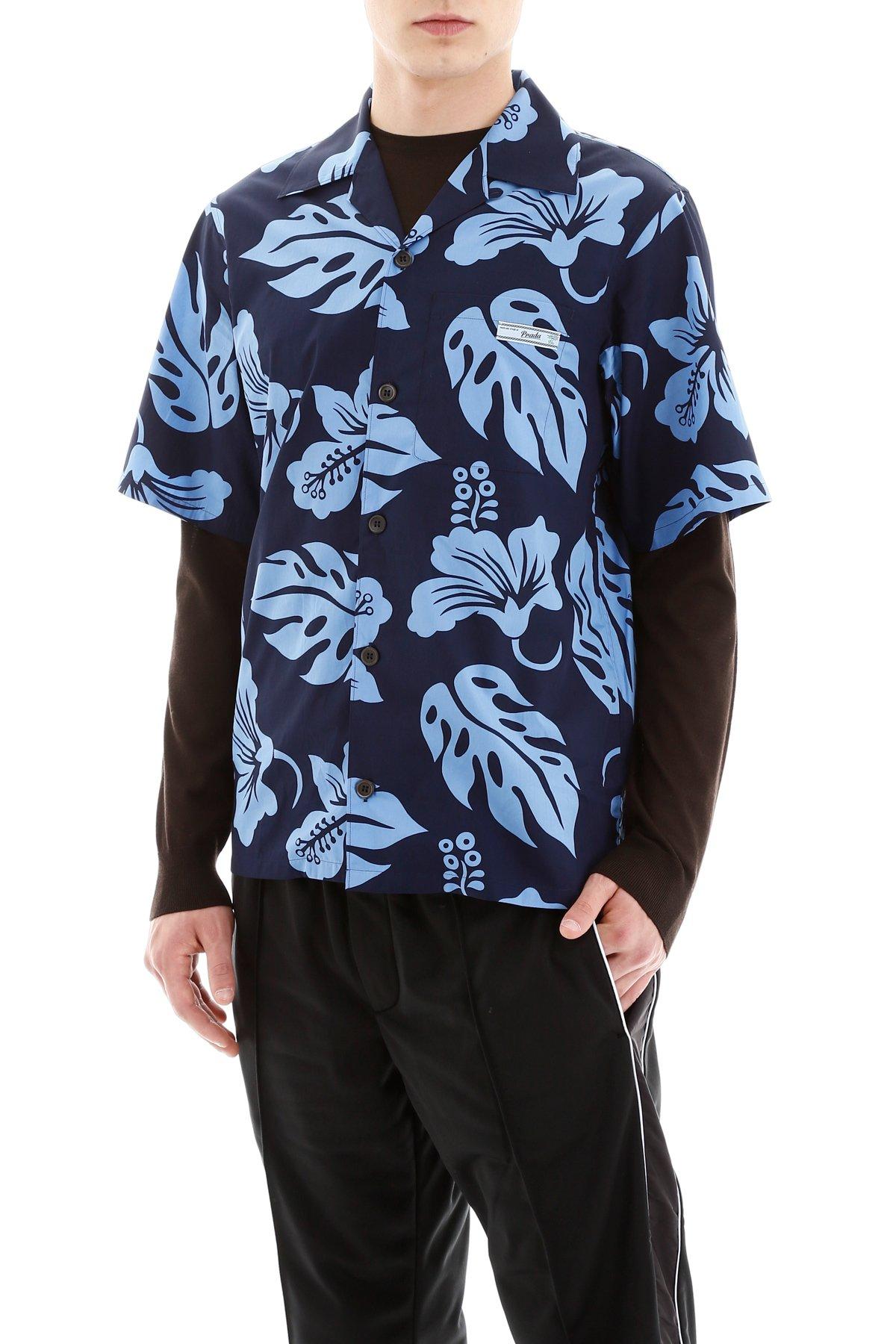 Prada Cotton Printed Bowling Shirt in Blue for Men Save 2 Lyst