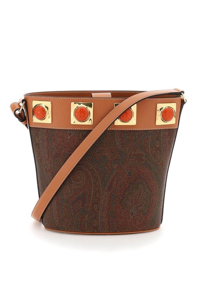 Etro Canvas Paisley Crown Me Bucket Bag in Brown Womens Bags Bucket bags and bucket purses 