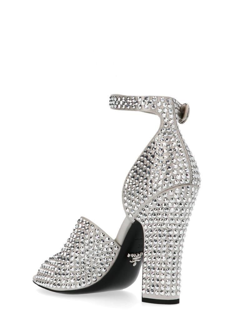 Prada Silver Crystal Embellished Strappy Heeled Sandals in Metallic Lyst