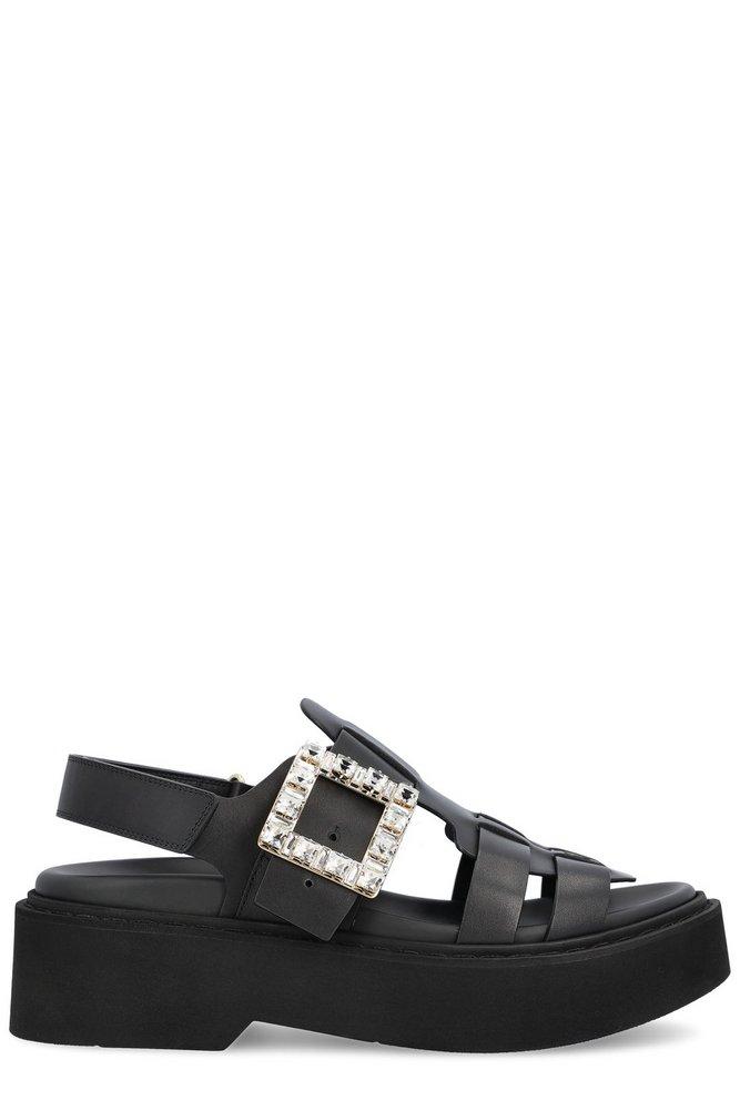 関送込 ROGER VIVIER Viv Rangers フラット サンダル Viv' Rangers Sandals in leather Black Woman